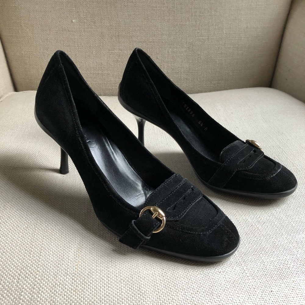 Gucci Pumps Black Suede Horsebit Heels 5.5 - Picture 2 of 8
